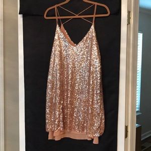 Champagne pink glitter sequin shift dress